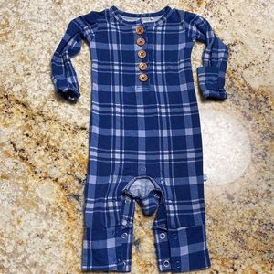 Posh Peanut Blue plaid button up romper.